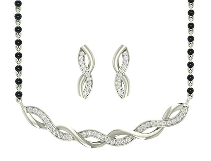 Mangalsutra Online in 925 Sterling Silver Stone Studded Contemporary Design with Earrings and Chain