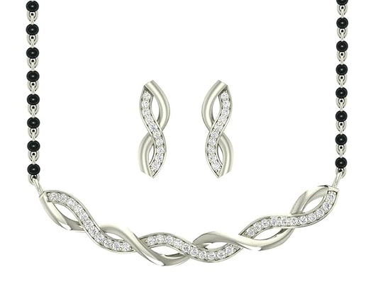 Mangalsutra Online in 925 Sterling Silver Stone Studded Contemporary Design with Earrings and Chain