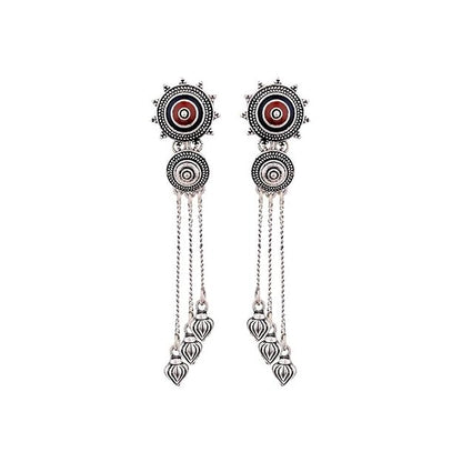 Silver Pearl Drop Earrings in Mandala Tassel Drop Design for Women and Girls