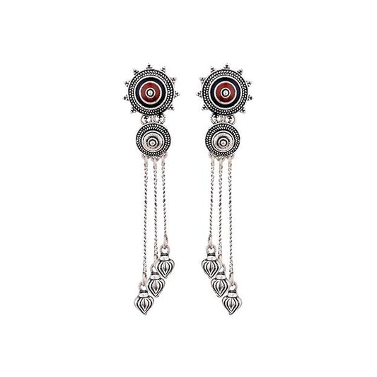 Silver Pearl Mandala Tassel Drop Earrings
