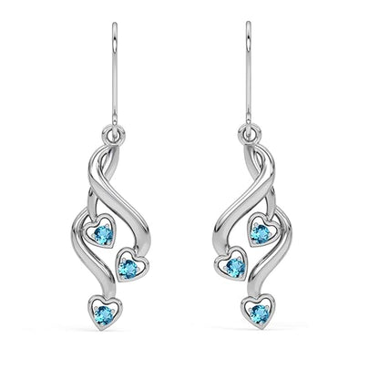 Silver Heart Earrings Dangle in 925 Sterling Silver Valentina Design with Rhodium Plated Swiss Zirconia