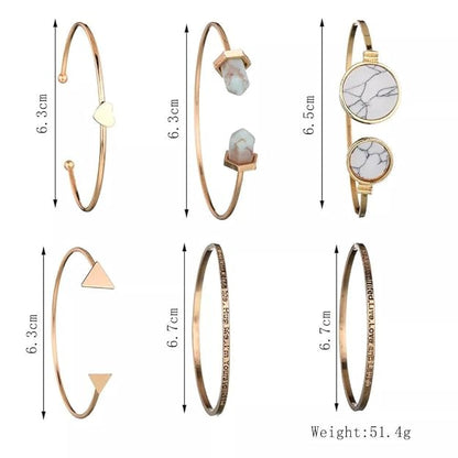 Set of 6 Multilayer Cuff Bangle Bracelet for Women and Girls