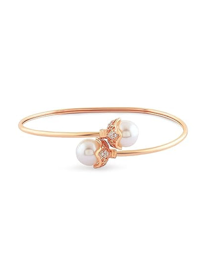 Pearl Rose Gold Bracelet with Cubic Zirconia Embellished Kada Design