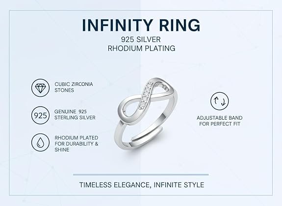 Lab Grown Diamond Engagement Rings Style in Pure 925 Sterling Silver Infinity Adjustable Design