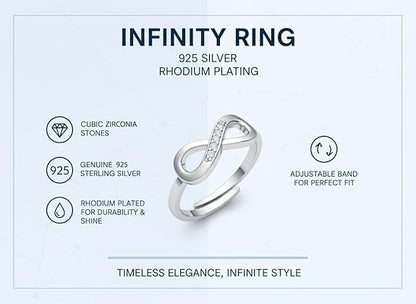 Lab Grown Diamond Engagement Rings Style in Pure 925 Sterling Silver Infinity Adjustable Design