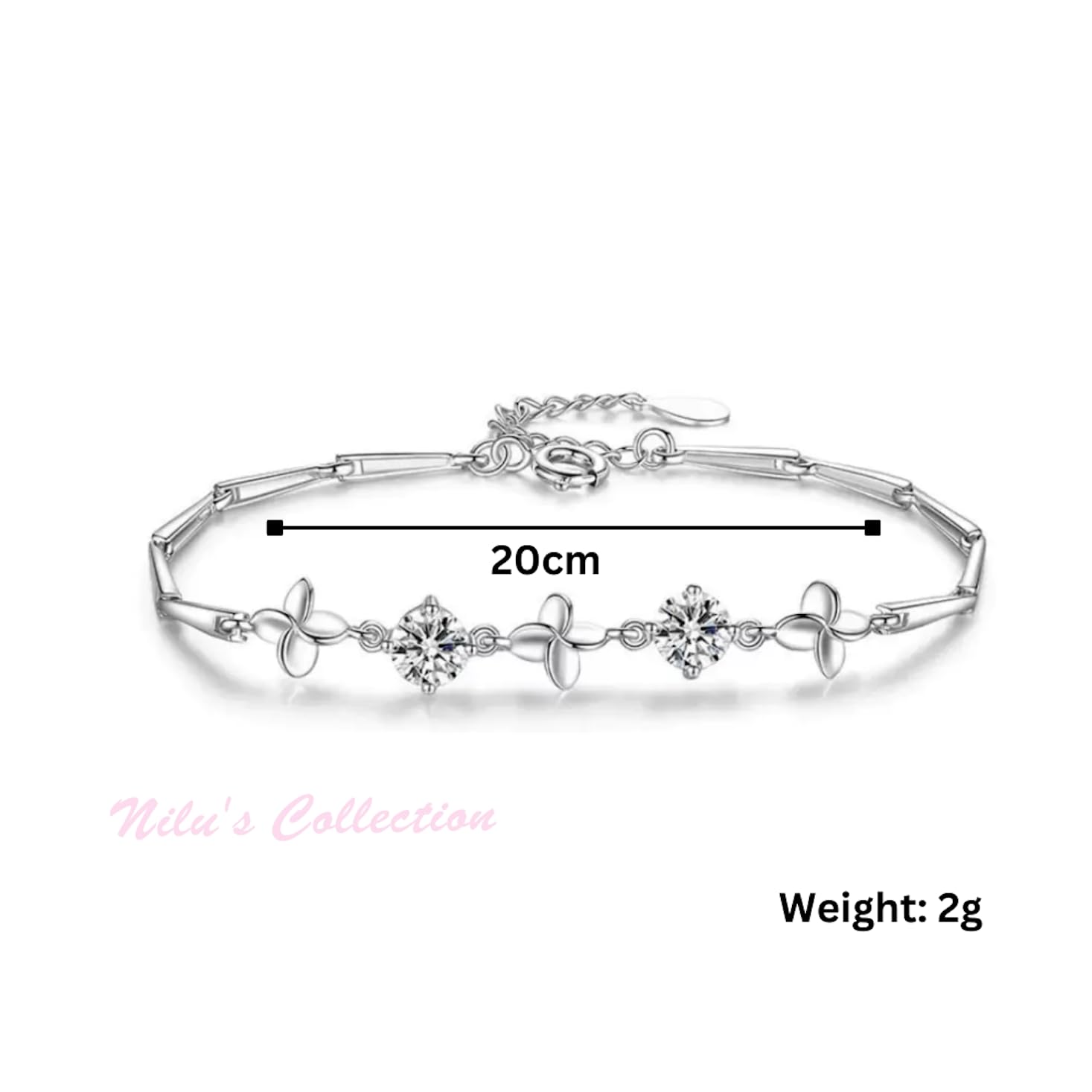 Silver Plated Clover Charm Bracelet with Cubic Zirconia Stones for Women & Girls