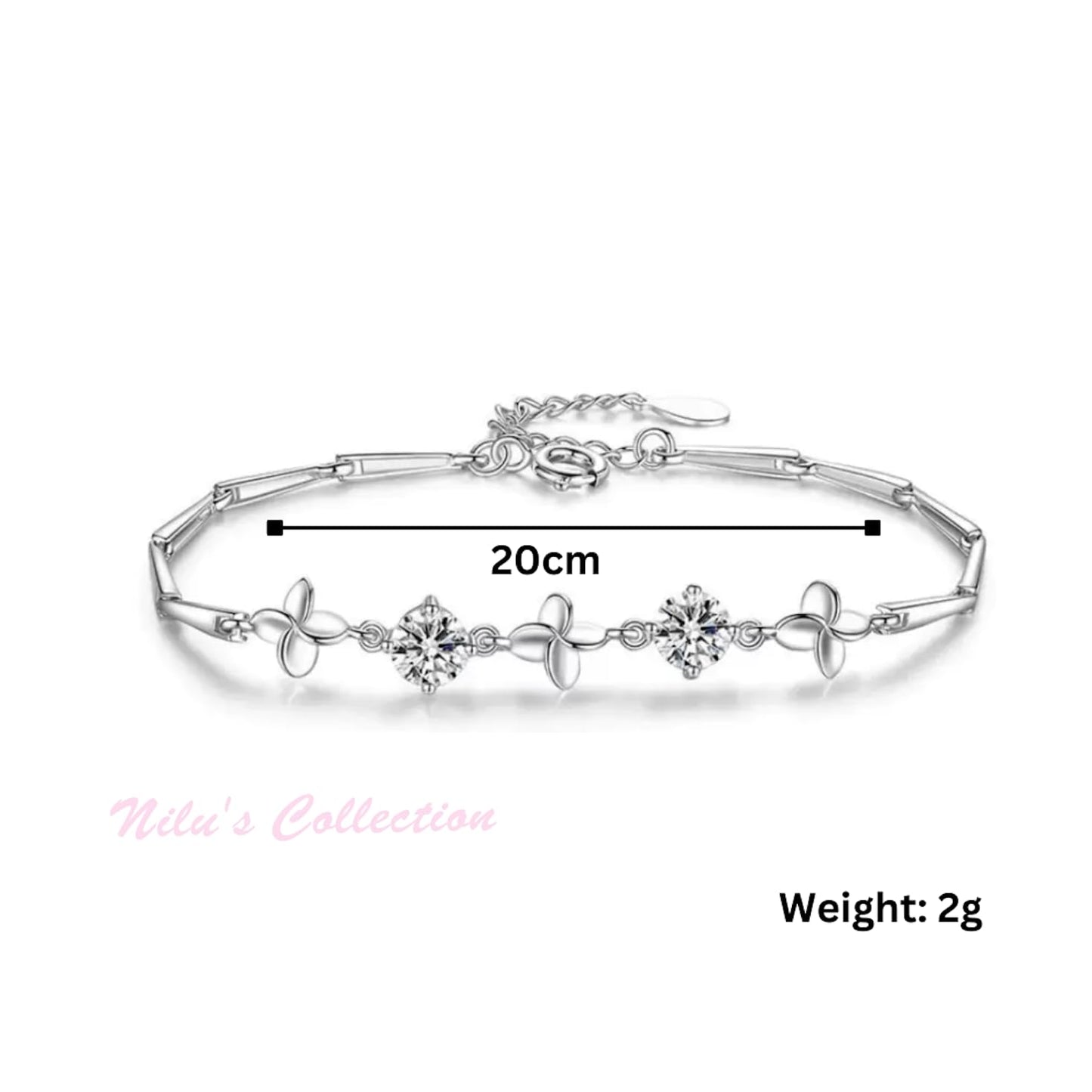 Silver Plated Clover Charm Bracelet with Cubic Zirconia Stones for Women & Girls