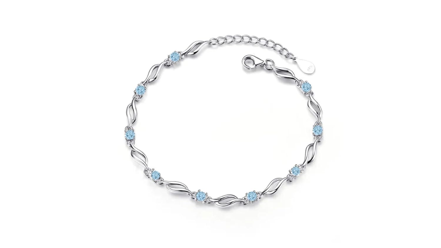 Glam up Your Look with Stylish 925 Silver-Plated Copper Bracelet for Women and Girls (Sky Blue Color)