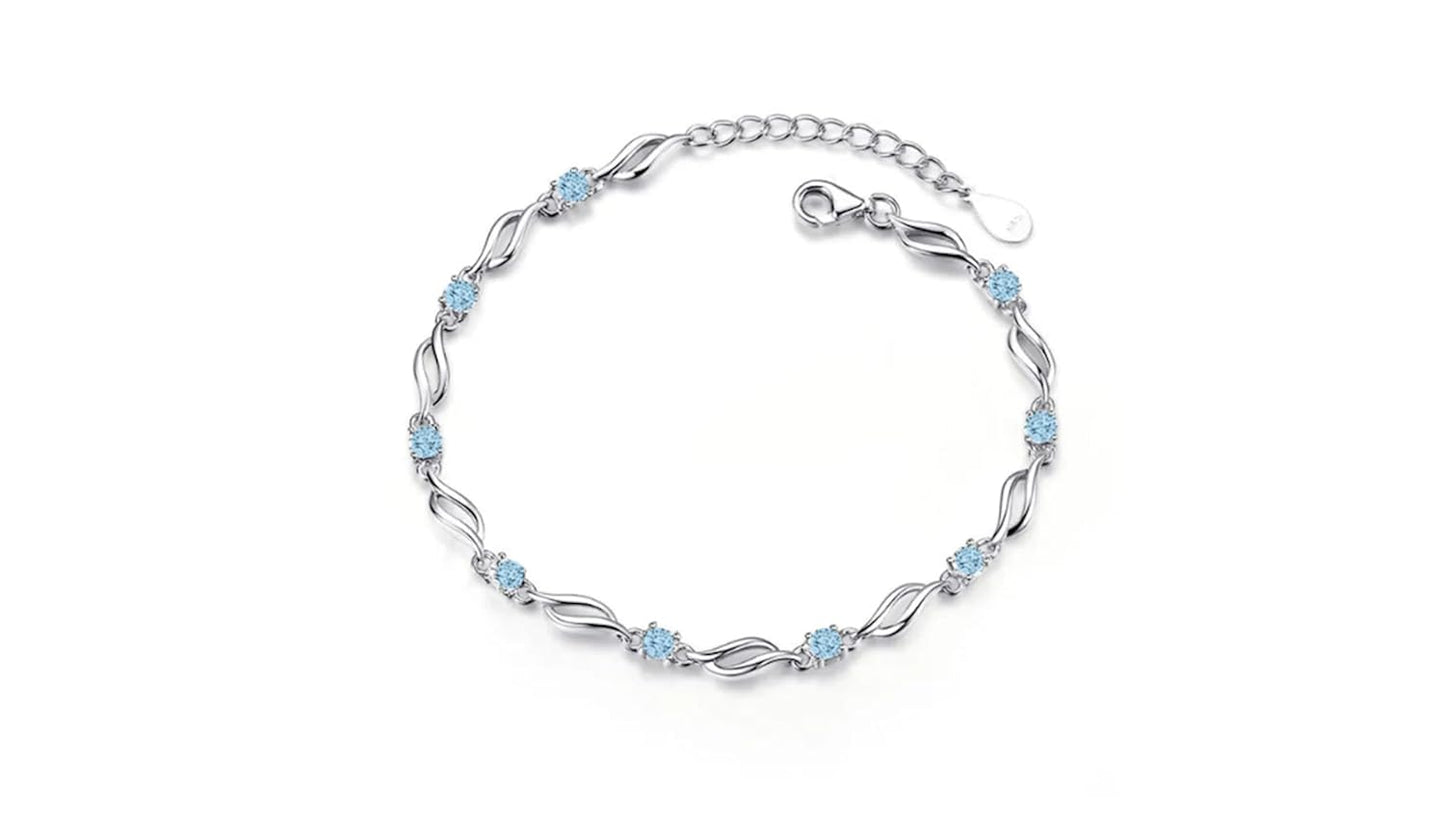 Glam up Your Look with Stylish 925 Silver-Plated Copper Bracelet for Women and Girls (Sky Blue Color)