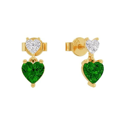 Sterling Silver Dual Heart Gold Dangle Earrings