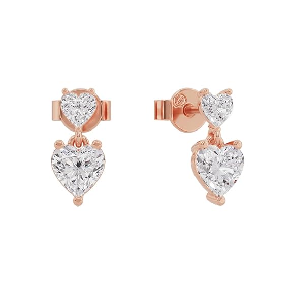 Sterling Silver Dual Heart Gold Dangle Earrings