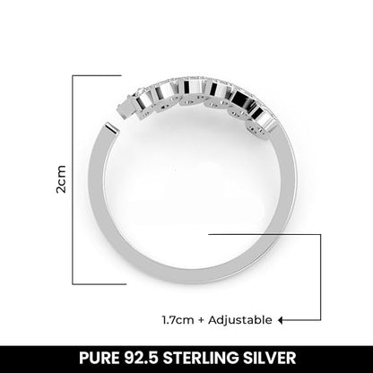 Silver Diamond Heart Ring in 925 Pure Sterling Silver Adjustable Elegant Design