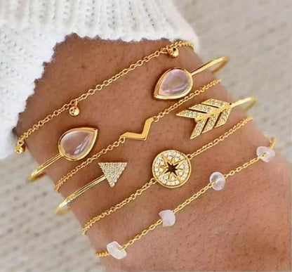 Latest Stylish Multilayer Gold Plated Bangle Bracelet for Women and Girls - Set of 6