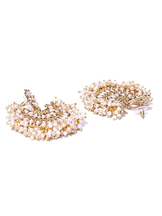 Gold Tone Pearl Beaded Ladies Dangle Earrings