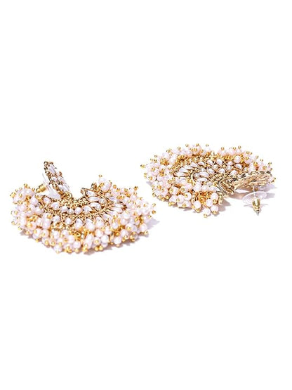 Gold Tone Pearl Beaded Ladies Dangle Earrings
