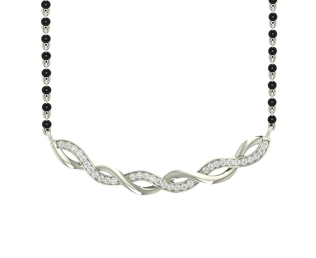 Diamond Mangalsutra Pendant in 925 Sterling Silver Sparkling Zirconia Studded Platinum Plated Design