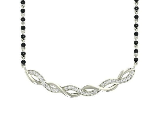 Diamond Mangalsutra Pendant in 925 Sterling Silver Sparkling Zirconia Studded Platinum Plated Design