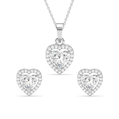 Diamond Pendant Set with Earrings in Sterling Silver Zilvia Heart Solitaire Design with Platinum Plated Swiss Zirconia