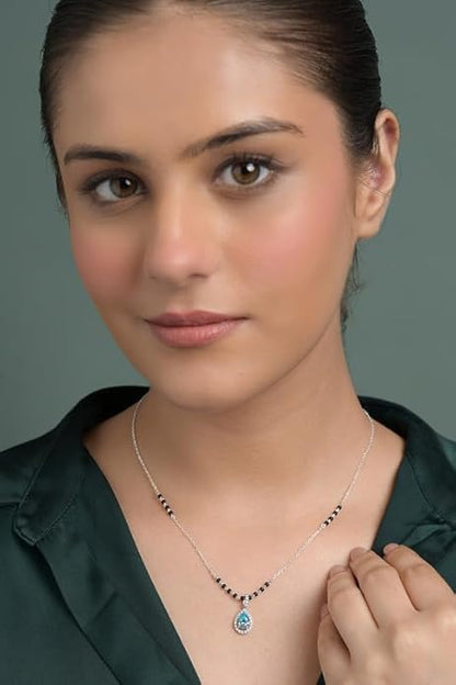 Black Diamond Beads Mangalsutra in 925 Sterling Silver Teardrop Tanmaniya Pendant with Black Beads Chain