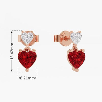 Sterling Silver Dual Heart Gold Dangle Earrings