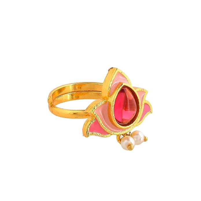 Pink Stone Pearl Kundan Ring