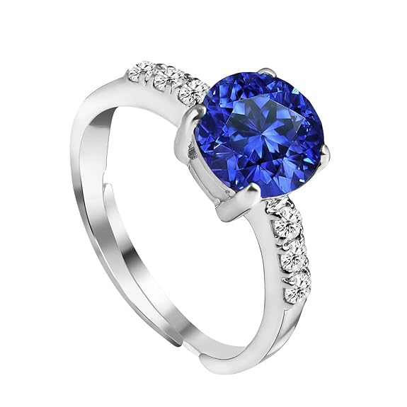 Red Heart Silver Ring in 925 Sterling Silver Round Stone Design with Adjustable Band