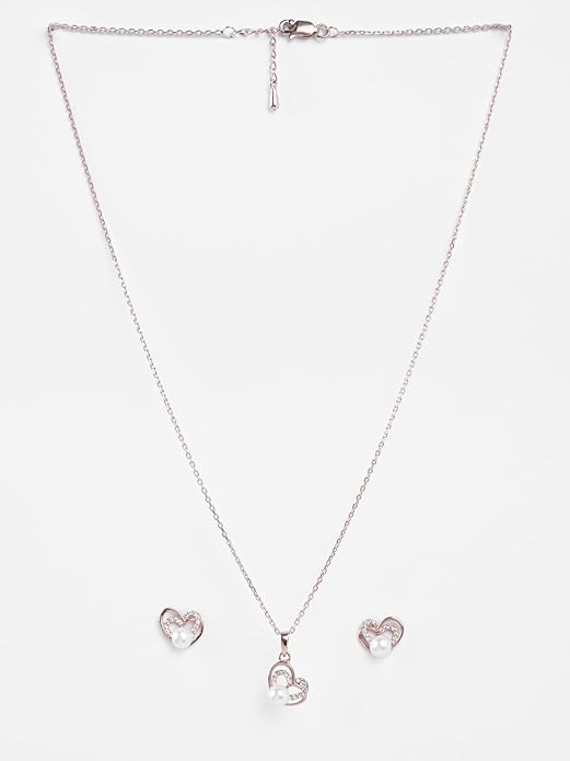 Heart Pearl Necklace Rose Gold