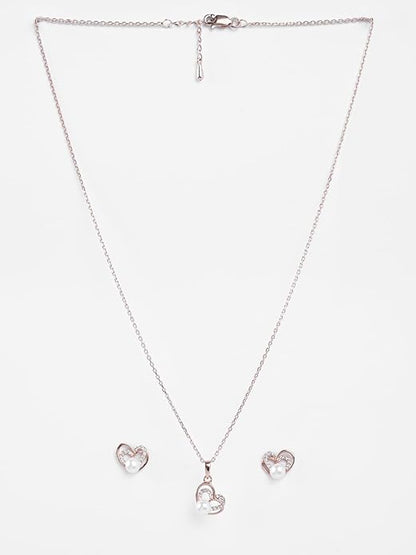 Heart Pearl Necklace Rose Gold