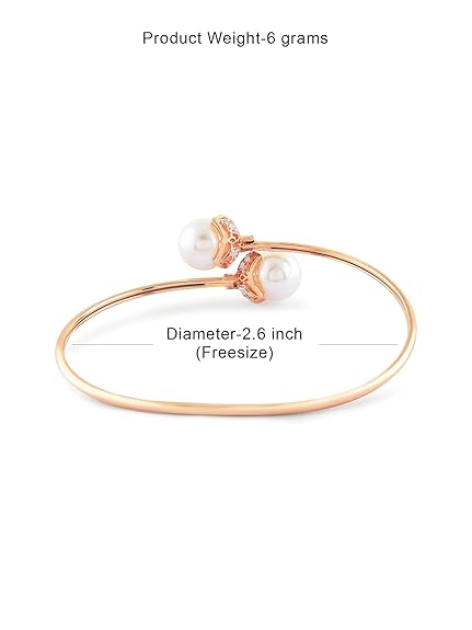 Pearl Rose Gold Bracelet with Cubic Zirconia Embellished Kada Design