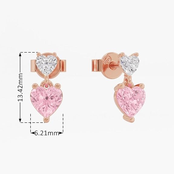 Sterling Silver Dual Heart Gold Dangle Earrings