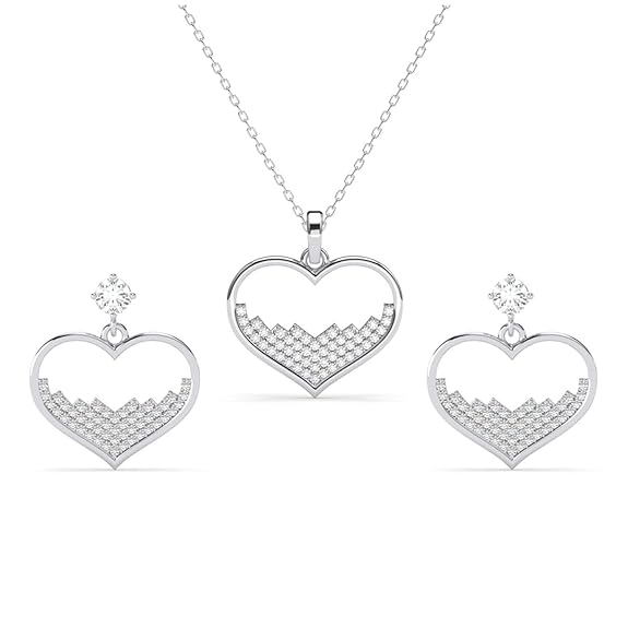 Sterling Silver Heart Necklace Earring Set