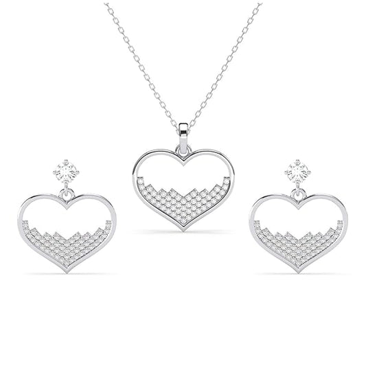 Necklace and Earring Set in 925 Sterling Silver Cuore Heart Design with Platinum Plated Zirconia