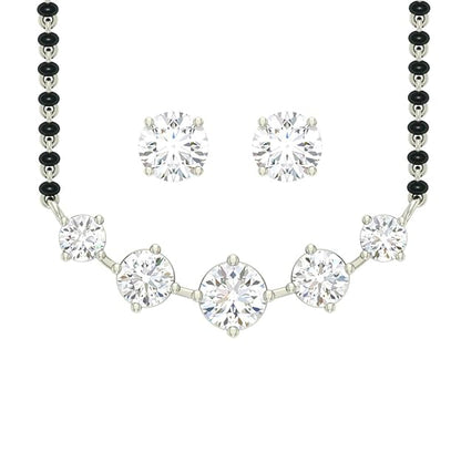 Indian Mangalsutra in 925 Sterling Silver 5 Stone Traditional Design with Earrings and Chain Platinum Plated
