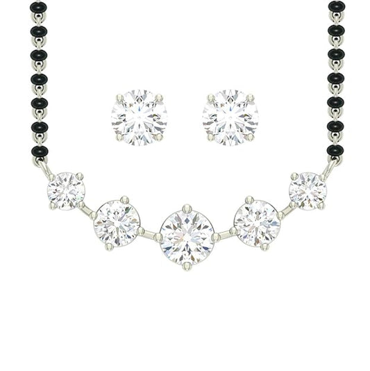 Indian Mangalsutra in 925 Sterling Silver 5 Stone Traditional Design with Earrings and Chain Platinum Plated
