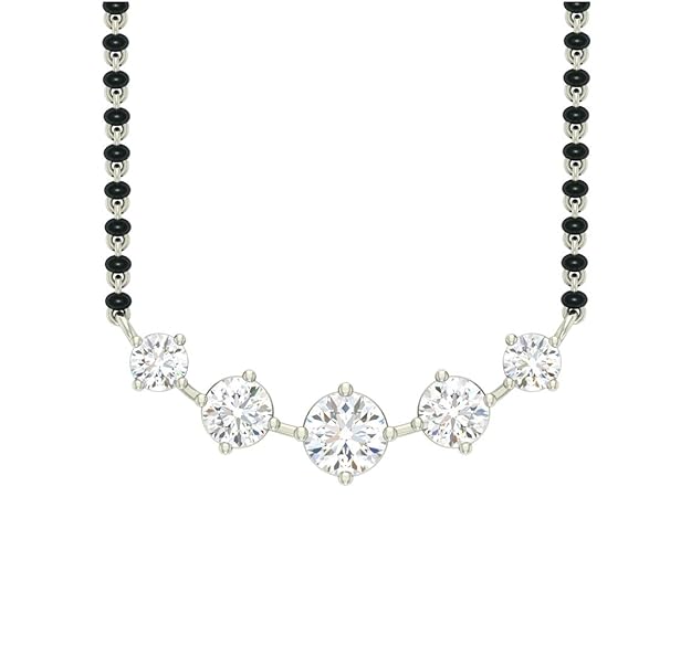 Mangalsutra Necklace in 925 Sterling Silver 5 Stone Design with Earrings and Chain Platinum Plated Swiss Zirconia