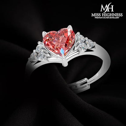 Sterling Silver Heart Ring in 925 Pure Silver Adjustable Modern Design