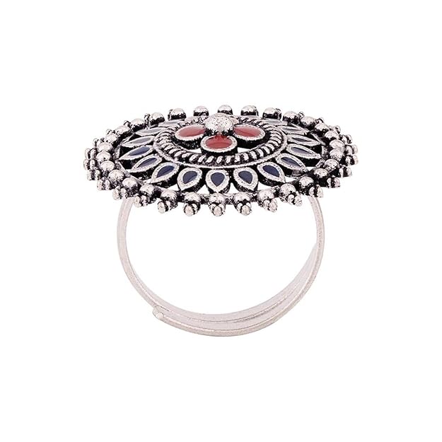 Oxidised Mandala Floral Hand Ring