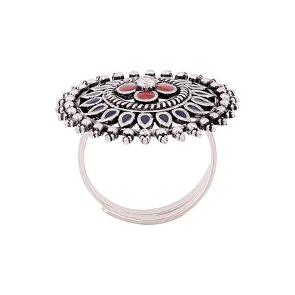 Oxidised Mandala Floral Hand Ring