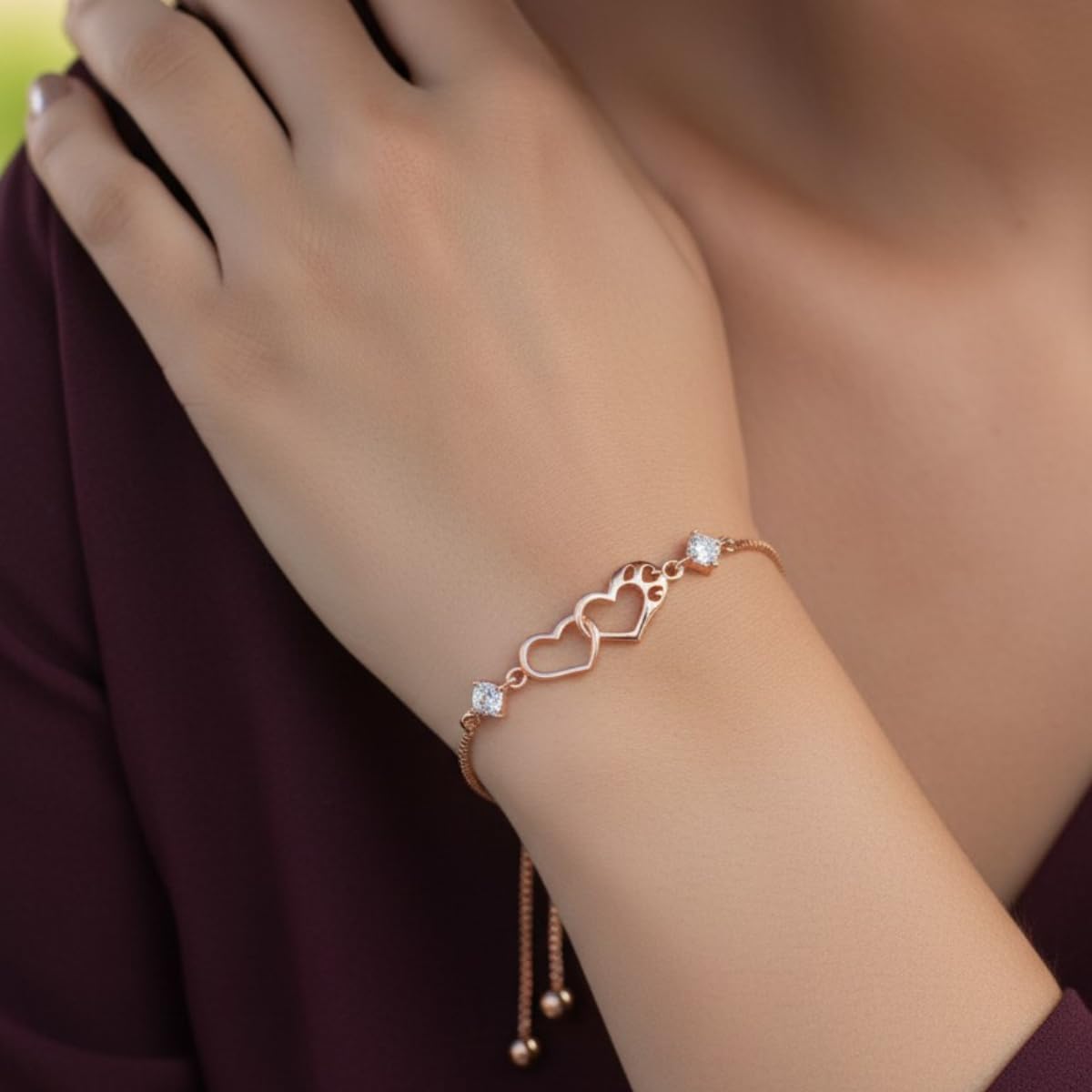 Rose Gold Double Heart Love Bracelet