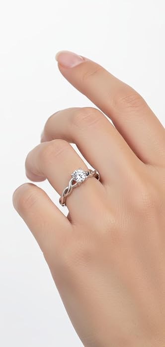 Engagement Rings for Women in Pure Silver Solitaire Modern Adjustable Design