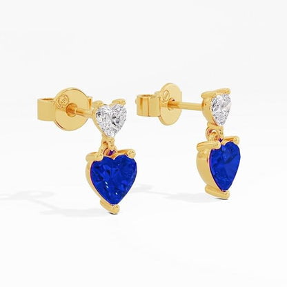 Sterling Silver Dual Heart Gold Dangle Earrings