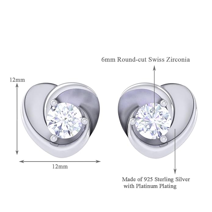 Cubic Zirconia Heart Earrings in 925 Sterling Silver with Swiss Zirconia White Finish