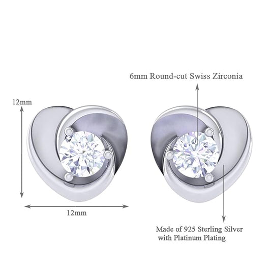 Cubic Zirconia Heart Earrings in 925 Sterling Silver with Swiss Zirconia White Finish