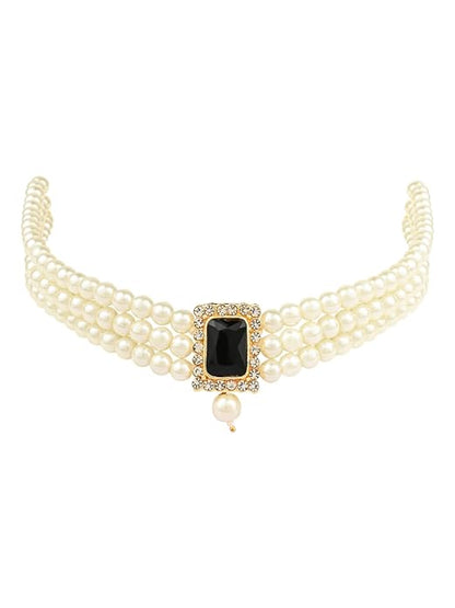 Pearl Choker Necklace in Gold Plated Traditional Stone and Pearl Choker Necklace Jewellery Set for Women