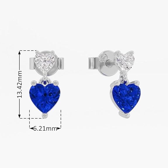 Sterling Silver Dual Heart Gold Dangle Earrings