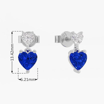Sterling Silver Dual Heart Gold Dangle Earrings