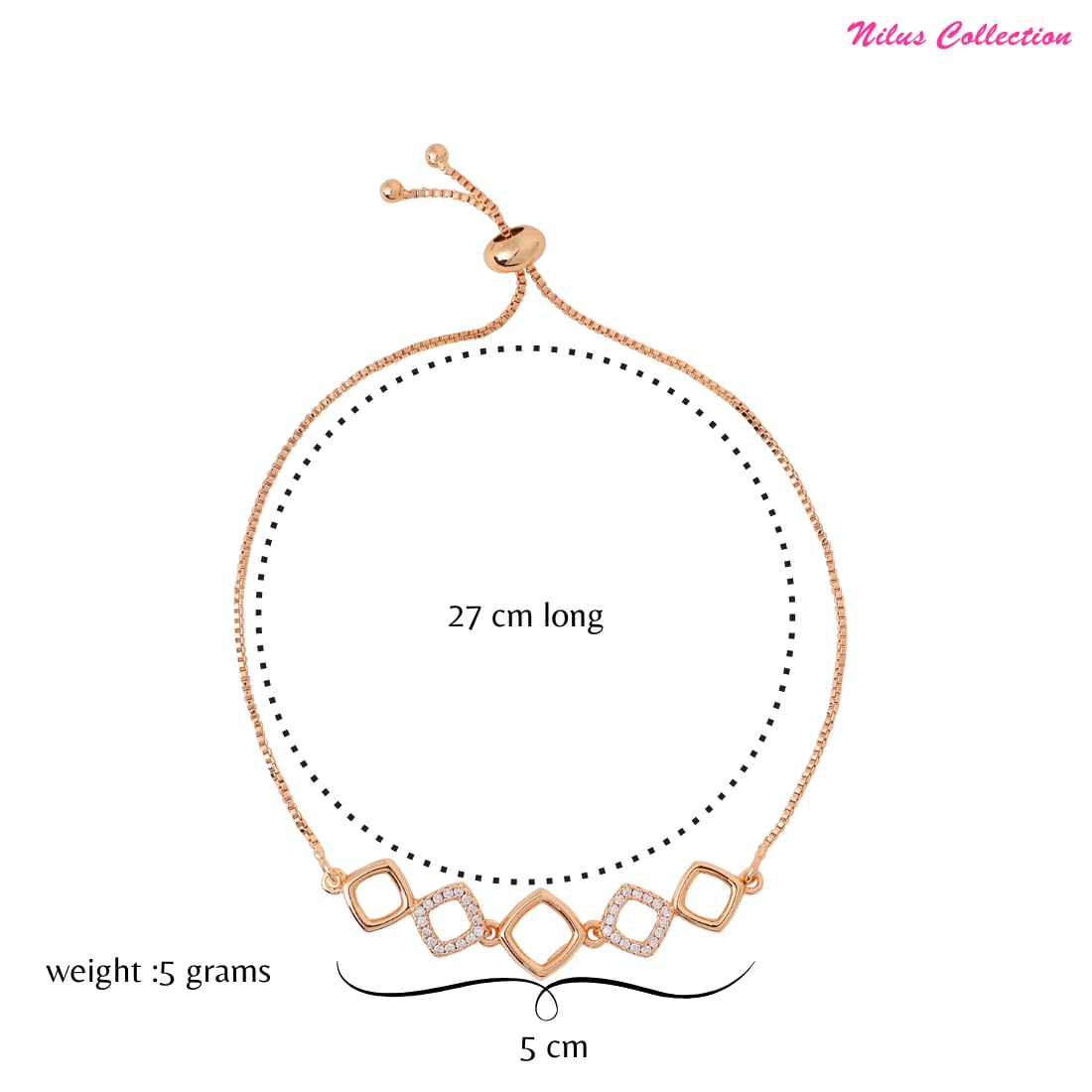 Adjustable Diamond Crystal Rose Gold Charm Bracelet