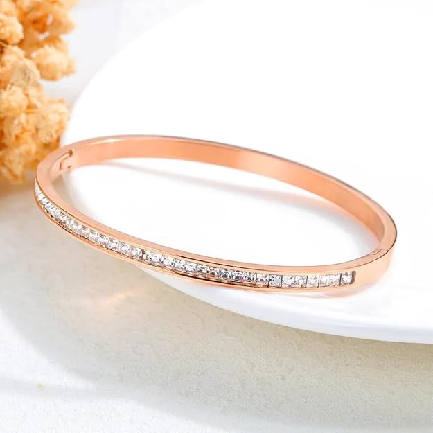 Gold Plated Crystal Cuff Bracelet (Rose Gold)