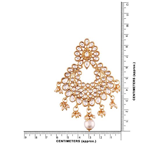 Big Maang Tikka and Earrings Set in Gold Plated Kundan & Pearl Traditional Design