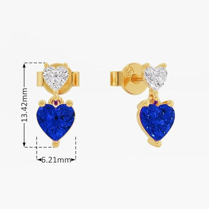 Sterling Silver Dual Heart Gold Dangle Earrings